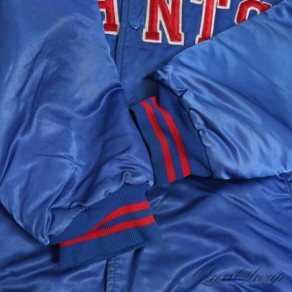 Giants Vintage Satin Jacket Mens Large Blue Snap Button Varsity - Picture 7 of 13